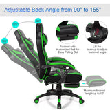 Adjustable Gaming Chair with Footrest for Home Office-Green