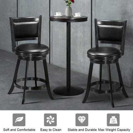 2 Pieces 24 Inches Swivel Counter Stool Dining Chair Upholstered Seat-Black