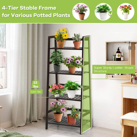 4-Tier Bamboo Plant Rack with Guardrails Stable and Space-Saving-Brown