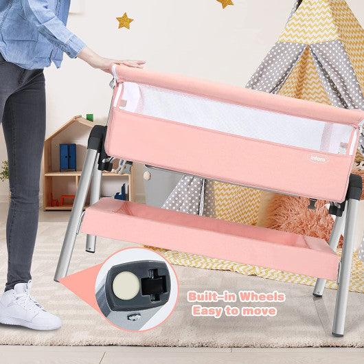 Portable Baby Bedside Sleeper with Adjustable Heights and Angle-Pink