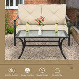 2 Pieces Patio Outdoor Cushioned  Sofa Bench with Coffee Table-Beige