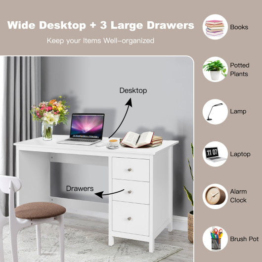 3-Drawer Home Office Study Computer Desk with Spacious Desktop-White