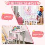 Kids Wooden Makeup Dressing Table and Chair Set with Mirror and Drawer-White
