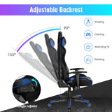 Adjustable Swivel Gaming Chair with LED Lights and Remote-Blue