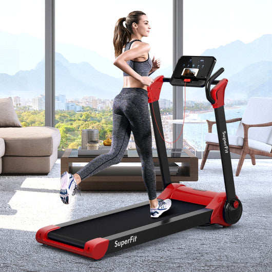 2.25 HP Electric Motorized Folding Running Treadmill Machine with LED Display-Red