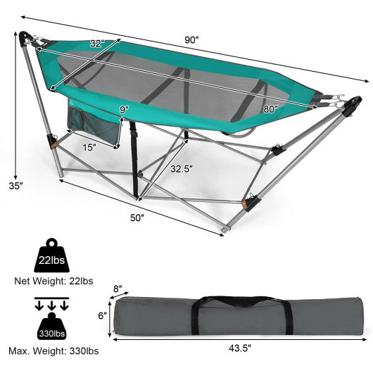 Portable Folding Hammock with Hammock Stand-Turquoise