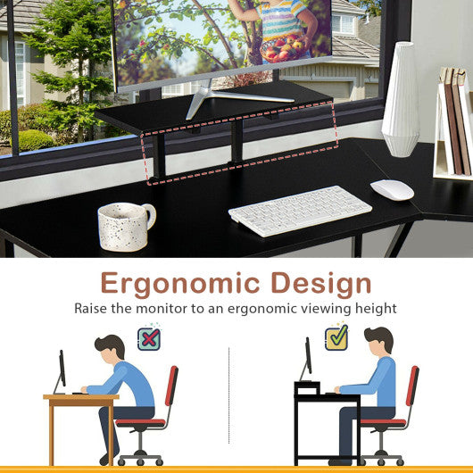 88.5 Inch L Shaped Reversible Computer Desk Table with Monitor Stand-Black