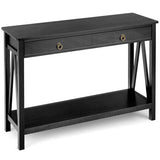 Console Table with Drawer Storage Shelf for Entryway Hallway-Black