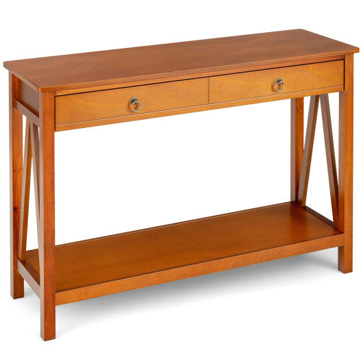 Console Table with Drawer Storage Shelf for Entryway Hallway-Cherry