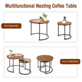 Set of 2 Modern Round Stacking Nesting Coffee Tables for Living Room-Light Brown