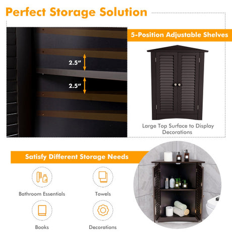 Bathroom Corner Storage Freestanding Floor Cabinet with Shutter Door-Brown