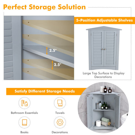 Bathroom Corner Storage Freestanding Floor Cabinet with Shutter Door-Gray