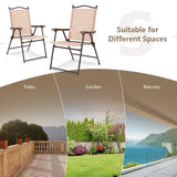 Set of 2 Patio Folding Sling Back Camping Deck Chairs-Beige