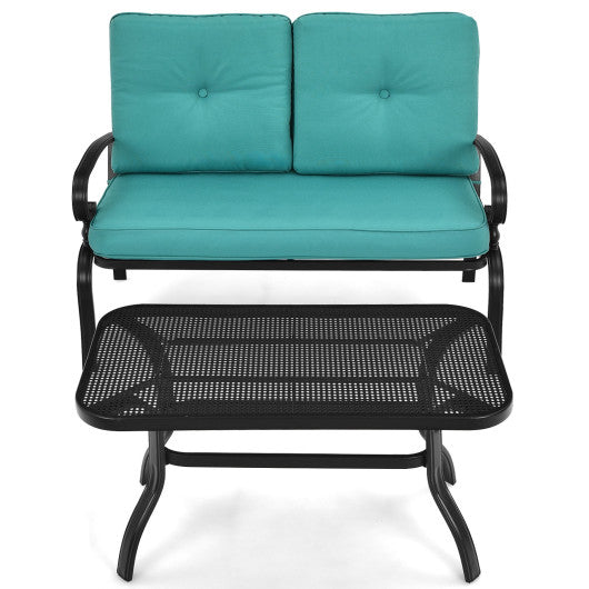 2PCS Patio Loveseat Bench Table Furniture Set with Cushioned Chair-Turquoise