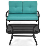 2PCS Patio Loveseat Bench Table Furniture Set with Cushioned Chair-Turquoise