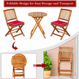 3 Pieces Patio Folding Bistro Set with Padded Cushion and Round Coffee Table-Red