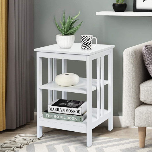 2 Pieces 3-Tier Nightstand with Reinforced Bars and Stable Structure-White