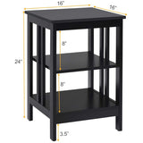 2 Pieces 3-Tier Nightstand with Reinforced Bars and Stable Structure-Black