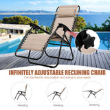 3 Pieces Folding Portable Zero Gravity Reclining Lounge Chairs Table Set-Beige