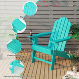 Outdoor Adirondack Chair with Built-in Cup Holder for Backyard Porch-Turquoise