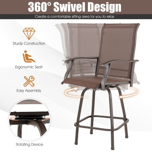 2 Pieces Patio 360 Rotation Swivel Bar Stool Set-Brown