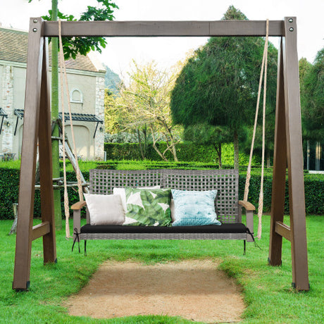 2-Person Patio Wicker Hanging Swing Chair-Black