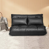 Foldable PU Leather Leisure Floor Sofa Bed with 2 Pillows-Black