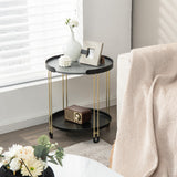 2-Tier Round Side Table with Removable Tray and Metal Frame for Small Space-Golden