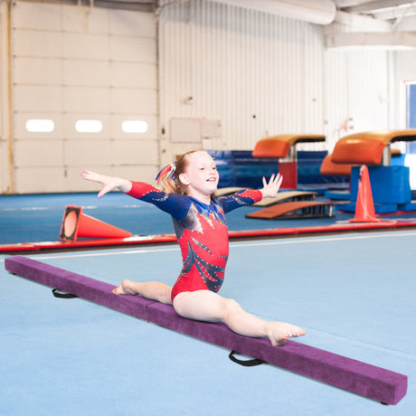 7 Feet Folding Portable Floor Balance Beam with Handles for Gymnasts-Purple