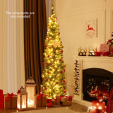 5/6/7/8/9 Feet Pre-lit Pencil Artificial Christmas Tree with 150/180/200//300/400 Warm White LED Lights-7 ft