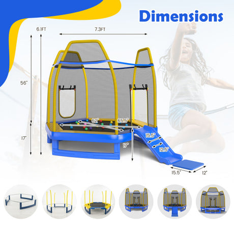 7 Feet Trampoline with Ladder and Slide for Indoor and Outdoor-Blue