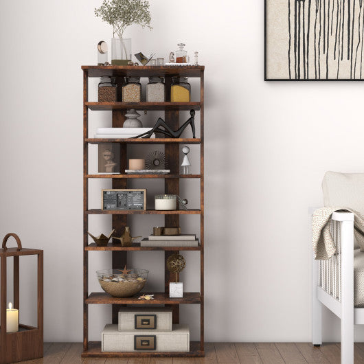 7-Tier Slim Wooden Vertical Shoe Rack for Entryway-White | Costway