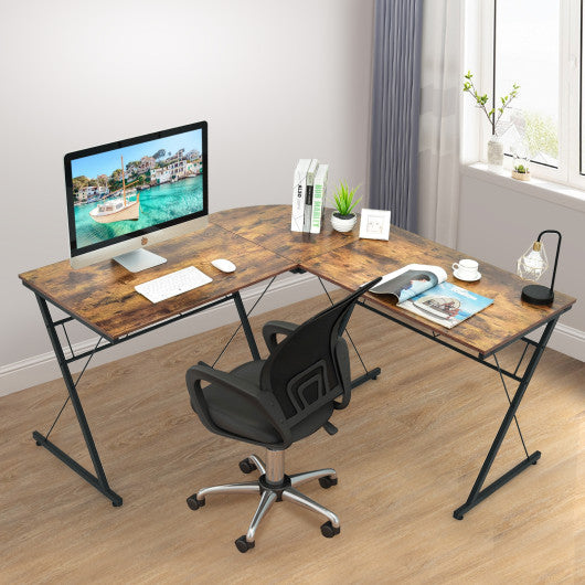 59 Inches L-Shaped Corner Desk Computer Table for Home Office Study Workstation-Brown