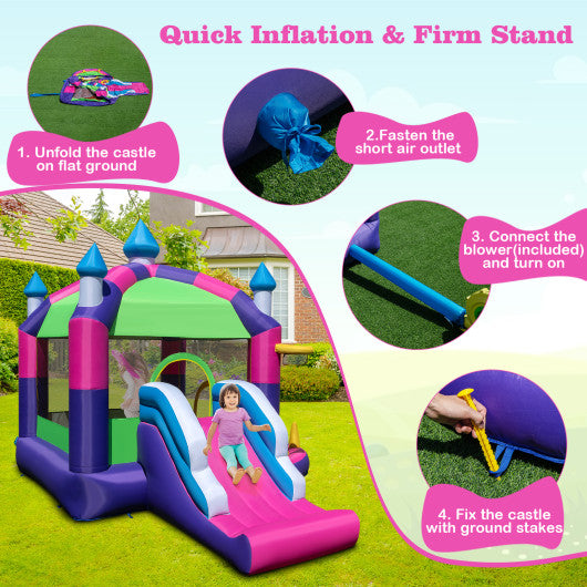 Inflatable Bounce Castle with Canopy Shade Cover and Slide