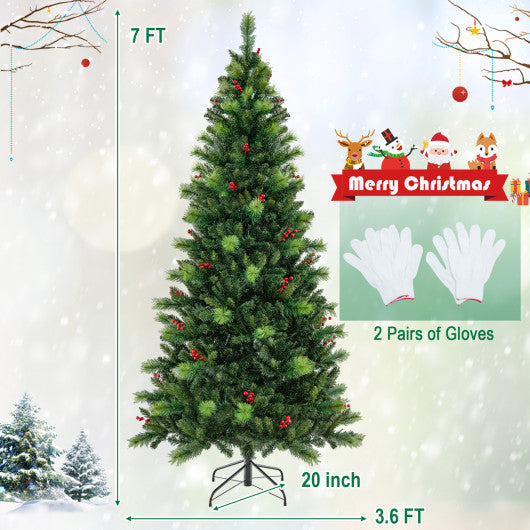 6/7/8 Feet Pre-Lit Artificial Christmas Tree with 300/400/500 LED Lights-7 ft