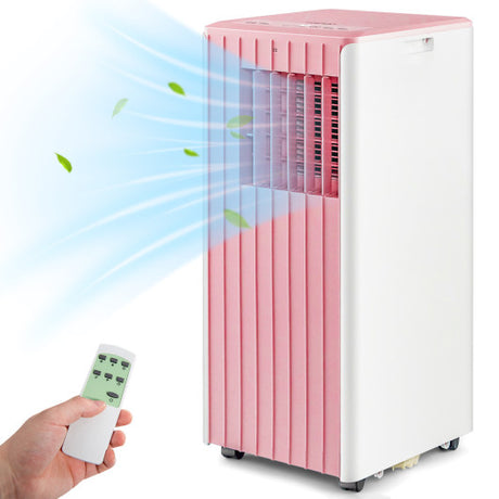 3-in-1 10000 BTU Air Conditioner with Humidifier and Smart Sleep Mode-Pink