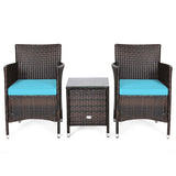 3 Pcs Outdoor Rattan Wicker Furniture Set-Blue