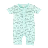 Henley Romper - Big Fish on Aqua  100% Pima Cotton by Feather Baby