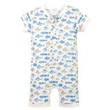 Henley Romper - Skinny Fish on White  100% Pima Cotton by Feather Baby