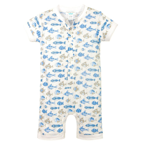 Henley Romper - Skinny Fish on White  100% Pima Cotton by Feather Baby