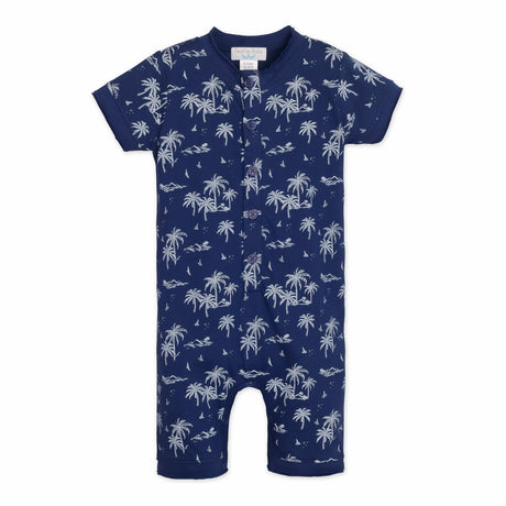 Henley Romper - Vintage Hawaii - White on Indigo  100% Pima Cotton by Feather Baby