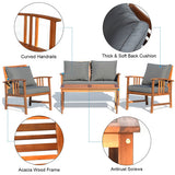 4 Pcs Wooden Patio Furniture Set Table Sofa Chair Cushioned Garden