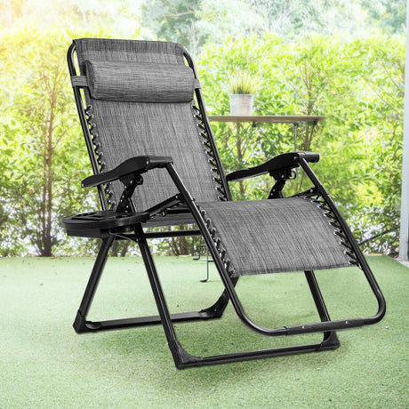 Oversize Lounge Chair with Cup Holder of Heavy Duty for outdoor-Gray