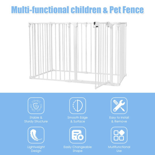 6 Panel Wall-mount Adjustable Baby Safe Metal  Fence Barrier-White
