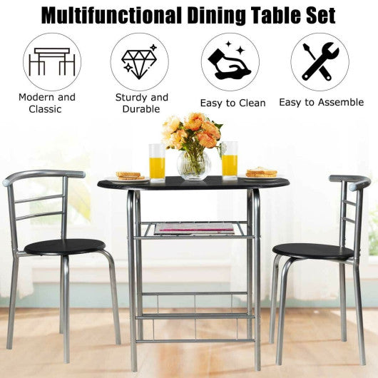 3 pcs Home Kitchen Bistro Pub Dining Table 2 Chairs Set- Silver