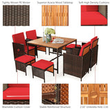 9 Pieces Patio Rattan Dining Cushioned Chairs Set-Red