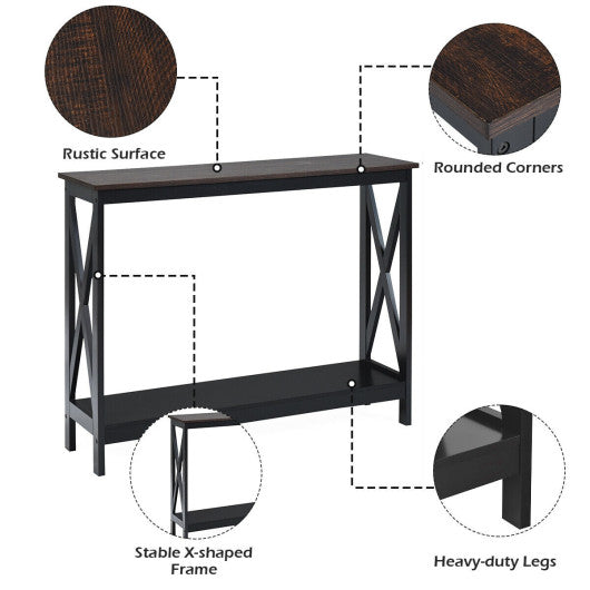 2-Tier Console X-Design Sofa Side Accent Table-Wood Grain