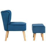 Modern Accent Chair Ottoman Set with Footstool-Blue