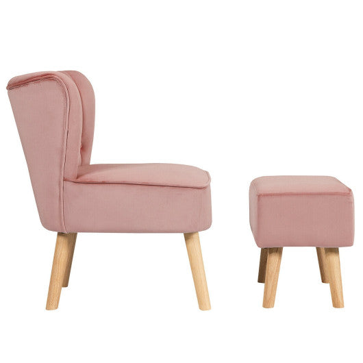 Modern Accent Chair Ottoman Set with Footstool-Pink