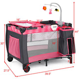 Foldable Travel Baby Crib Playpen Infant Bassinet Bed with Carry Bag-Pink